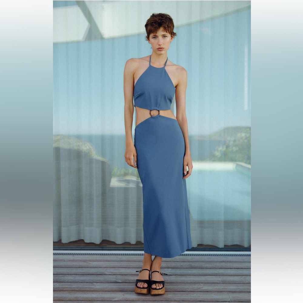 Elegant Blue Cutout halter neck Dress NWT L